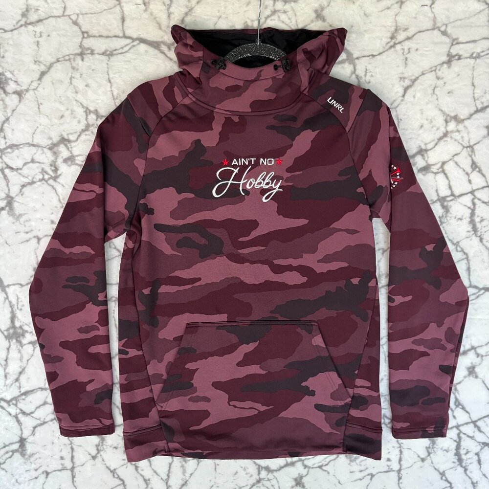 Barstool Sports UNRL Ain't No Hobby Hooded Pullover Women's S Pink Maroon Camo